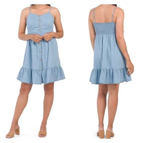 Japna Blue Chambray Button Down Dress, Medium - Picture 1 of 5